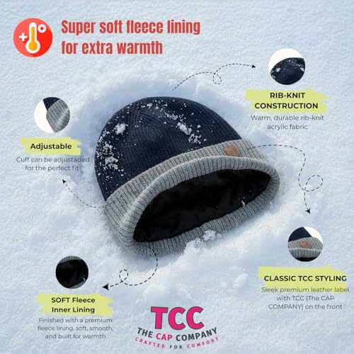 Beanie Fleece Lined Soft for Men Women | Winter Hats Warm Double Layered Stylish Knited Cuffed Plain Beanie Skull Cap | - color: A12- Blue/Grey