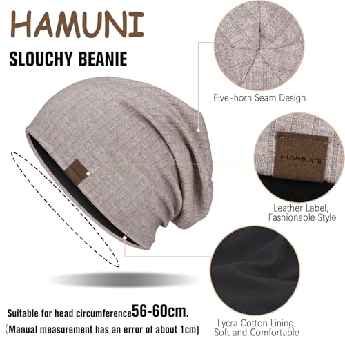 HAMUNI Slouchy Beanie for Men Women Soft Lightweight Chemo Headwear - color: Khaki