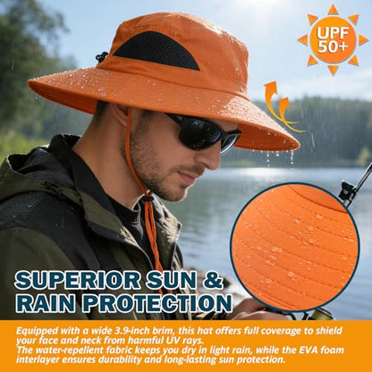 Wide Brim Sun Bucket Hat, Waterproof Boonie Hat for Men & Women - color: 01 Orange
