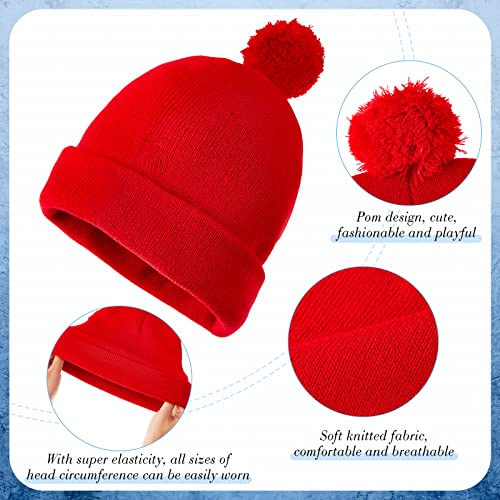 Geyoga 2 Pcs Pom Beanie Hat Men Women Winter Hat Pom Knit Cap Beanies with Ball at Top Acrylic Winter Cap with Cuff - color: Red, Black, style: Classical