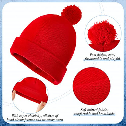 Geyoga 2 Pcs Pom Beanie Hat Men Women Winter Hat Pom Knit Cap Beanies with Ball at Top Acrylic Winter Cap with Cuff - color: Red, Black, style: Classical