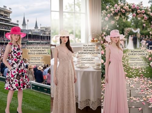 Derby Hats for Women 2026 Women's Elegant Organza Kentucky Fascinator for Church, Tea Party, Weddings Hats - color: Hat2-pink