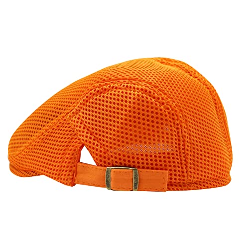 Lifup Unisex Mesh Newsboy Hat Breathable Summer Flat Cap - color: Orange