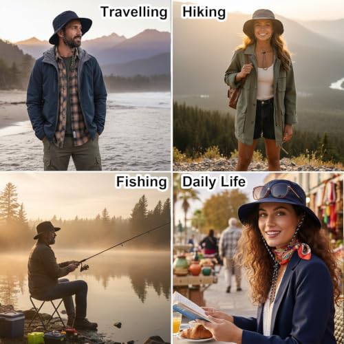 Packable Sun Bucket Hat for Women Men Wide Brim Outdoor Hiking Hat - color: Navyblue