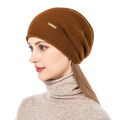 Knit Slouchy Beanie Hats for Women Cashmere Ski Cap Knitted Wool Soft Warm Winter Hat - color: A19-coffee
