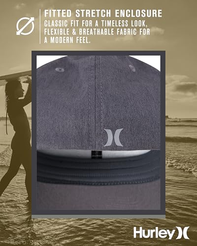 Hurley Mens Baseball Cap - Lightweight H2O-DRI Breathable Moisture Wicking Curved Brim Fitted Hats for Men - color: Black, size: Small-Medium