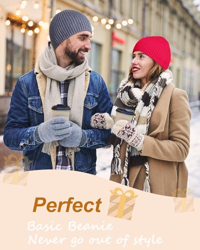 ROYBENS Wool Beanie for Men Women, Seamless Knit Warm Winter Hat Skull Caps - color: 1pcs-red