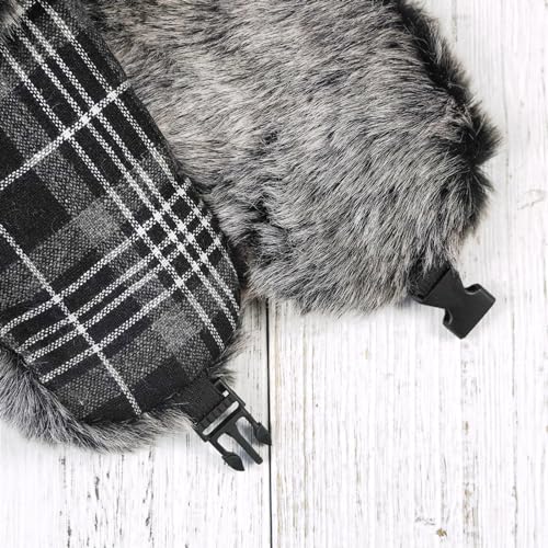 ONWAY Trapper Hat Winter Hats for Women Men with Faux Fur Ear Flaps - color: Blackplaid
