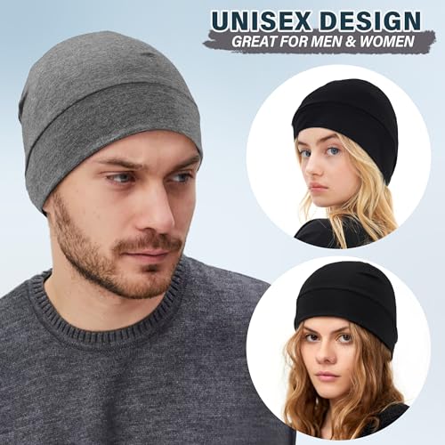 Qearl 3 Pcs Cotton Skull Caps Beanie Sleeping Hats for Men Women Multicolor