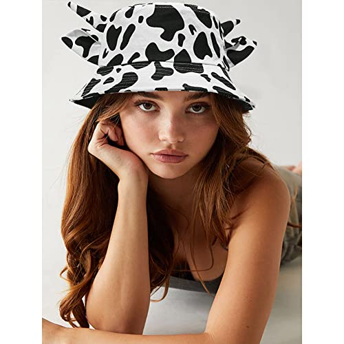XYIYI Cute Bucket Hat Beach Fisherman Hats for Women Men Teen Girls - color: Cow Ears