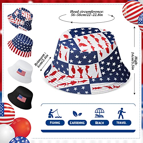 Thenshop 4 Pcs American Flag Bucket Hat Men Patriotic USA Fisherman Cap