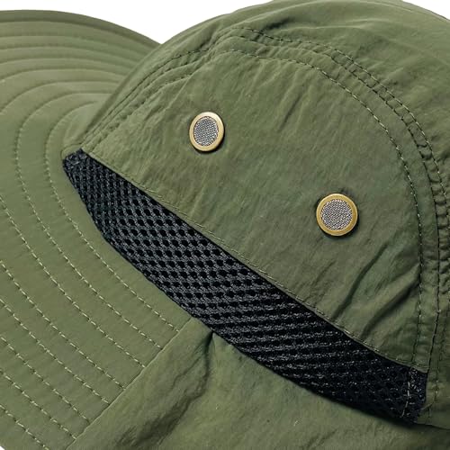 Packable and Adjustable Mesh Boonie Sun Hat with Neck Flap - color: Green