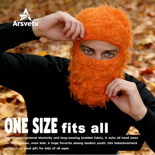 Distressed Ski Mask Balaclava, Yeat Shiesty Knitted Full-Face Mask - color: Orange