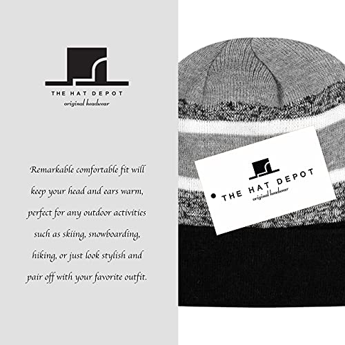 Winter Knit Beanie Hat with Pom Pom – Warm Cuffed Slouch Ski Cap for Men & Women - color: 2.black and Gray