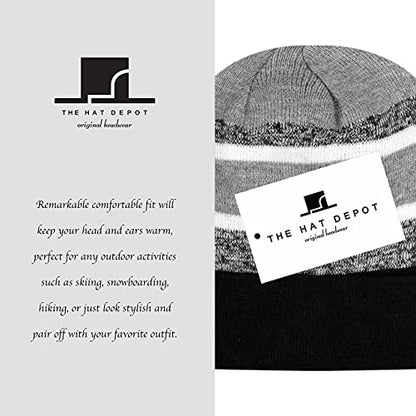 Winter Knit Beanie Hat with Pom Pom – Warm Cuffed Slouch Ski Cap for Men & Women - color: 2.black and Gray