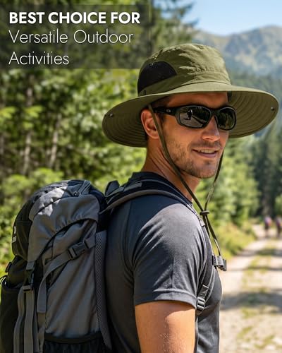 Sun Hats for Men Women UV Sun Protection Waterproof Wide Brim Bucket Hat - color: Dark Green