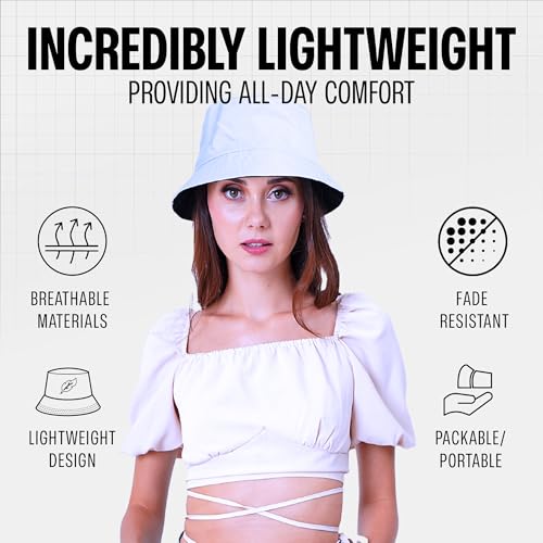 Rave Bucket Hat for Women & Men - Cute Bucket Hats - Festival Hat Adjustable 50+ SPF Protection Rave Accessories - color: Solid White