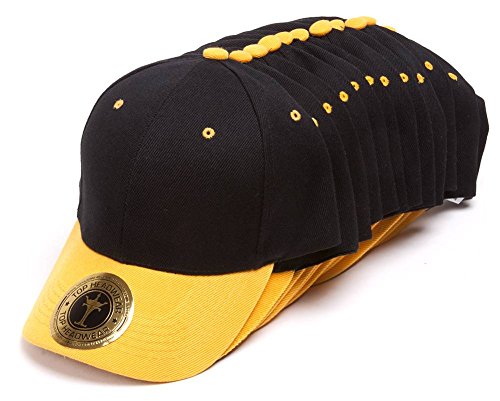 TOP HEADWEAR 12-Pack Adjustable Baseball Hat - color: Black/Yellow