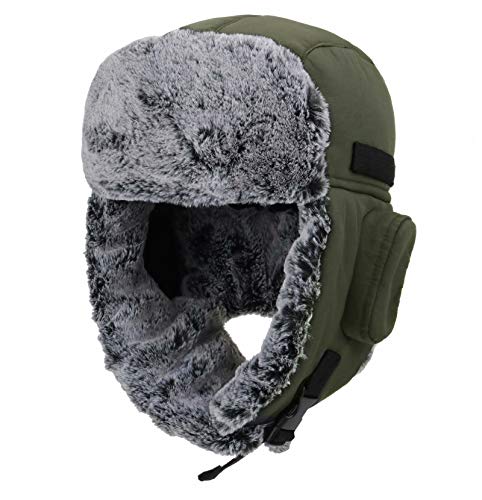 Connectyle Men's Trapper Hat with Faux Fur Linning Eskimo Windproof Winter Warm Hats Ushanka Hunting Hat - color: Army Green