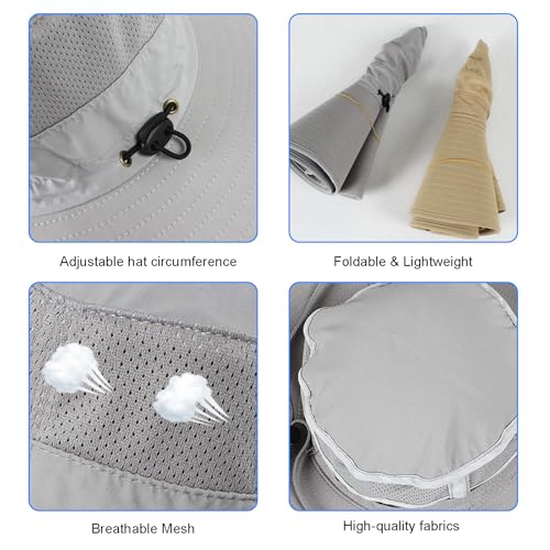 HUAMULAN Men Wide Brim Sun Hat Summer Outdoor Women Bucket Fishing Hats - color: D3-lightgray