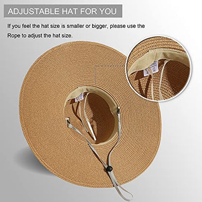 Lanzom Womens Wide Brim Straw Hat Big Floppy Foldable Roll up Cap Beach Sun Hat UPF 50+ - color: Bowknot-khaki