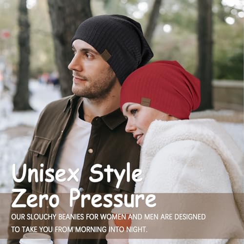 HAMUNI Slouchy Beanie for Men Women Soft Lightweight Chemo Headwear - color: Wine Red