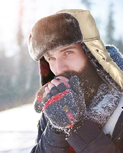 Trapper Hat Winter Hats for Men Trooper Hunting Ski Hat Women Ear Flap Windproof Mask - color: Beige