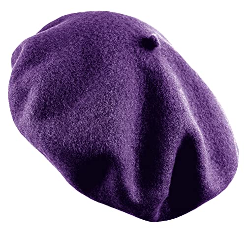 Women's French Beret Hat Solid Color Plain Wool Classic Traditional Artist Cap - color: Purple