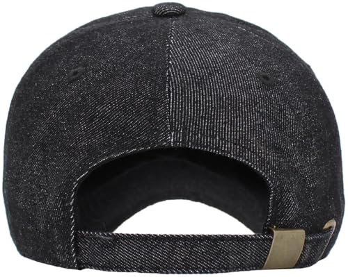 KBETHOS Classic Unisex Cotton Adjustable Low Crown Baseball Cap – Plain Dad Hat - color: Black Denim