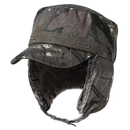 TOP-EX Oversized XL/XXL Unisex Winter Trapper Military Hat Faux Fur Earflaps Baseball Cap Quilted Lined - color: Camogreen, size: Large