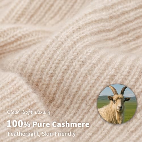 100% Cashmere Beanie for Women and Men, Soft Warm Winter Knit Hat - color: Camel