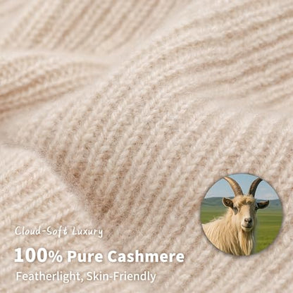 100% Cashmere Beanie for Women and Men, Soft Warm Winter Knit Hat - color: Camel