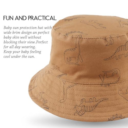 JANGANNSA Dinosaur Baby Boys Sun Hat Cotton Toddler Girls Bucket Hats Summer Sun Protect Cap for Kids - color: Caramel Dinosaur, size: 4-8 Years