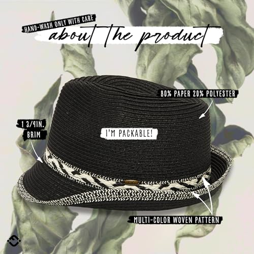 Funky Junque Short Brim Fedora Packable Sun Hat for Women - color: Black