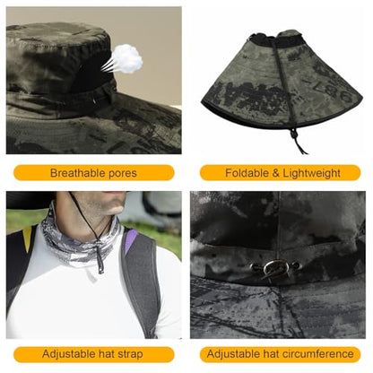 HUAMULAN Men Women 6" Wide Brim Sun Hat Summer Fishing Hats UV Protection - color: Hyp002-junlv-smo