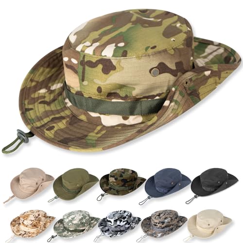 Sun Hats for Men Women Bucket Hat UPF 50+ Boonie Fishing Safari Hat - color: Green Camo