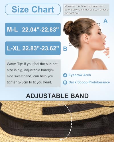 Sun Straw Hats for Women, Wide Brim Summer Beach Hat - color: Sand, size: X-Large