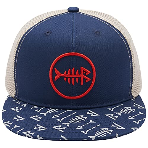 BASSDASH Flat Brim Trucker Cap Adjustable Snapback Hat Mesh Back for Men Women - color: Navy Blue