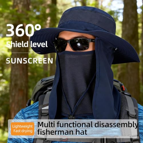 Fishing Hat, UPF 50+ Sun Cap with Detachable Mask - color: Royal Blue