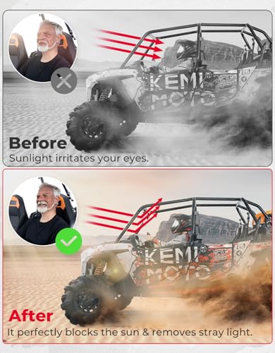 KEMIMOTO Anti-Glare UTV Sun Visor Fit 1.5-2" Roll Bars UTV Sun Shade Fit for Windshield Compatible with Polaris RZR 1000 XP Ranger General Can am Defender X3 Pioneer - size: 15.4 x 6.9 inches