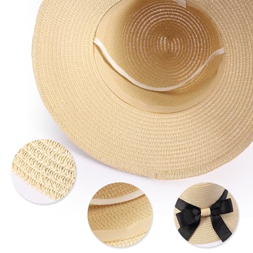 MILAKOO Straw Mesh Buckle Hat Ribbon Bow Cap Strap Foldable Roll Up Cap Sun Protection Hat for Travel - color: 01 Beige