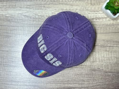 Adjustable Embroidery Animal Baseball Hat for Kid Toddler Child - color: Big Sis (Washed Purple)