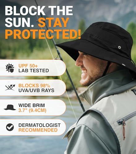 GearTOP Safari Hat for Men Sun Hats for Women UV Protection UPF 50+ Fishing, Gardening, Hiking Hat (22-23 1/2") - color: Black Standard 1 Pack