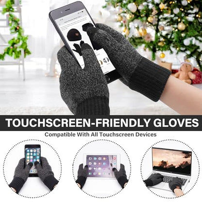 FZ FANTASTIC ZONE Mens Winter Beanie Hat and Scarf Touchscreen Gloves Sets - color: Black & Grey