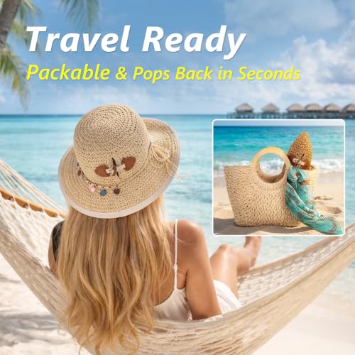 TOP-EX Ponytail Cooling Beach Straw Sun Hat Women UV Natural L