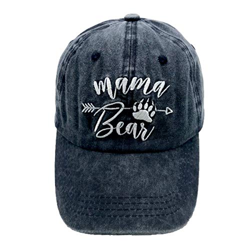 Women's Mama Bear Arrow Baseball Hat Embroidered Washed Denim Mom Cap - color: Mama Bear - Navy