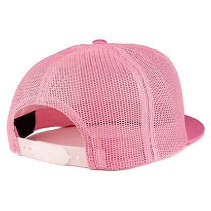 Trendy Apparel Shop Number 47 Gold Thread Embroidered Flat Bill 5 Panel Trucker Cap - color: Pink