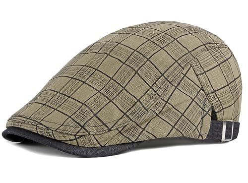 DIYDECAL Plaid Newsboy Hats Retro Flat Cap Gatsby Cabbie Driving Hat for Mens Womens - color: Khaki