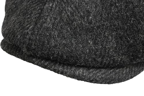 8 Panel Wool Blend Newsboy Cap – Classic Tweed & Herringbone Baker Boy Hat for Men & Women - color: Black Herringbone, size: Large