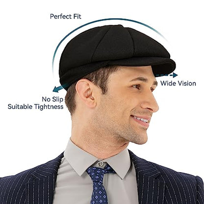 POUDAY Newsboy Cap for Men - Irish Newsies Cabbie Hat - Flat Winter Hat - color: Blackb, size: X-Large